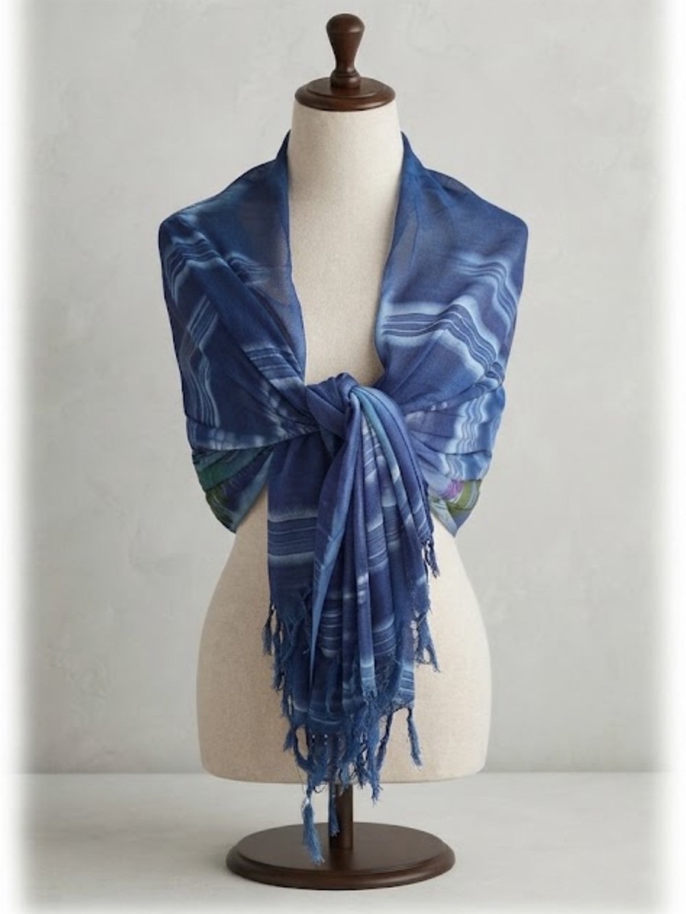 Versatile Blue Boho Sarong Wrap Beach Cover-Up Fringed Scarf